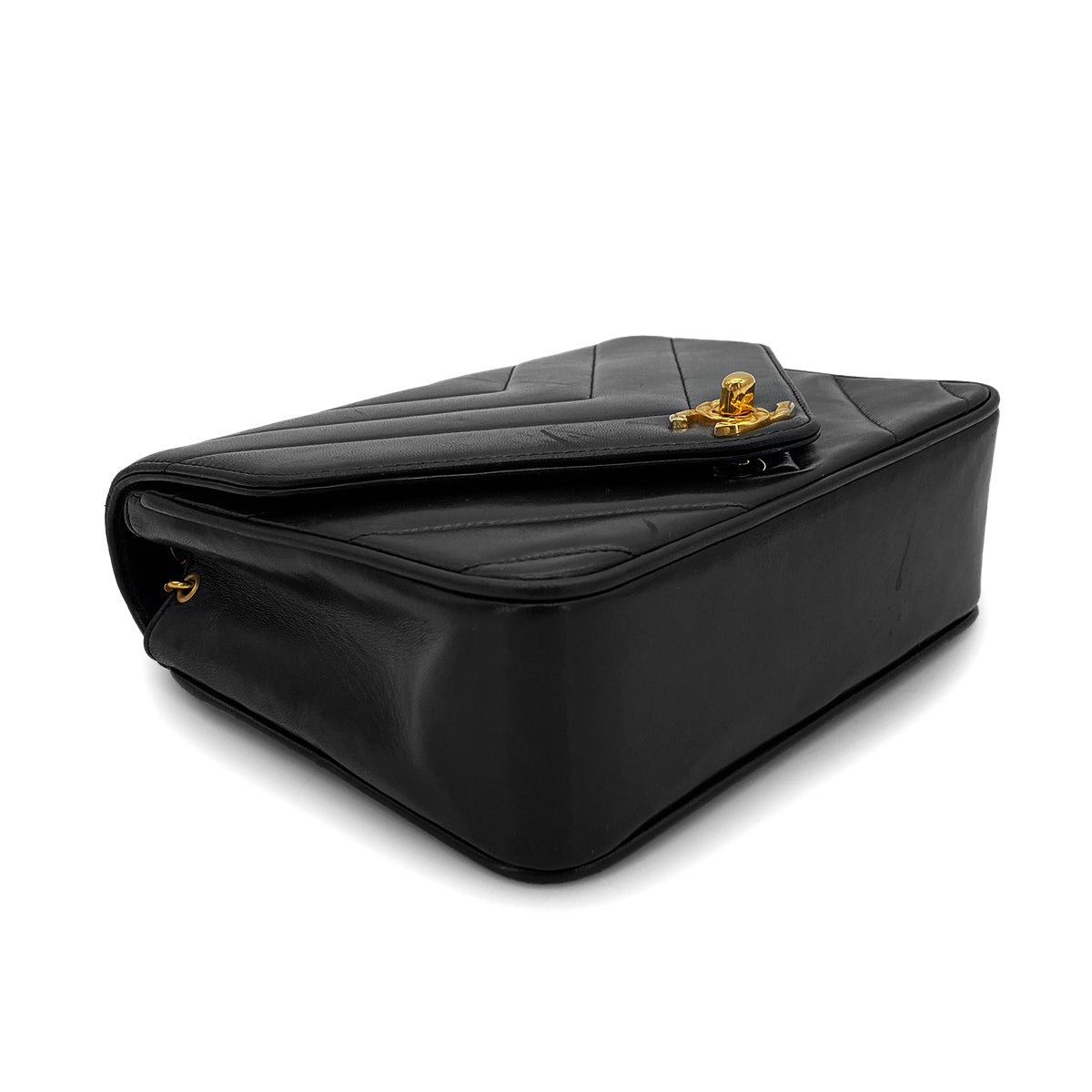 CHANEL VINTAGE CHEVRON BIJOU CHAIN SHOULDER BAG BLACK LAMB SKIN 90273084