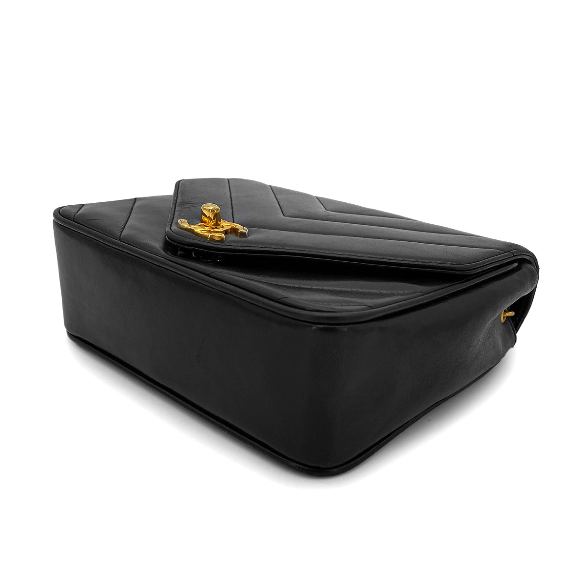 CHANEL VINTAGE CHEVRON BIJOU CHAIN SHOULDER BAG BLACK LAMB SKIN 90273084