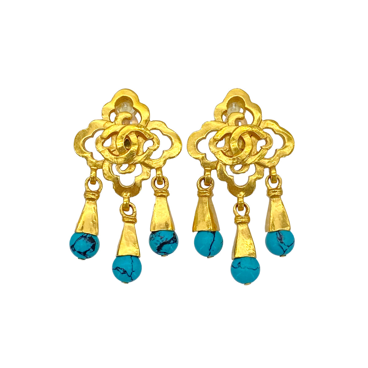 CHANEL VINTAGE EARRINGS COCOMARK TURQUOISE ACCESSORY 97P 90273374