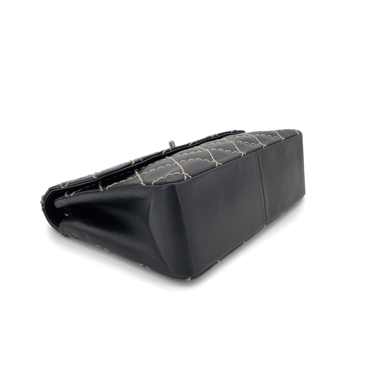 CHANEL VINTAGE WILD STITCH CHAIN SHOULDER BAG BLACK LEATHER 90273376