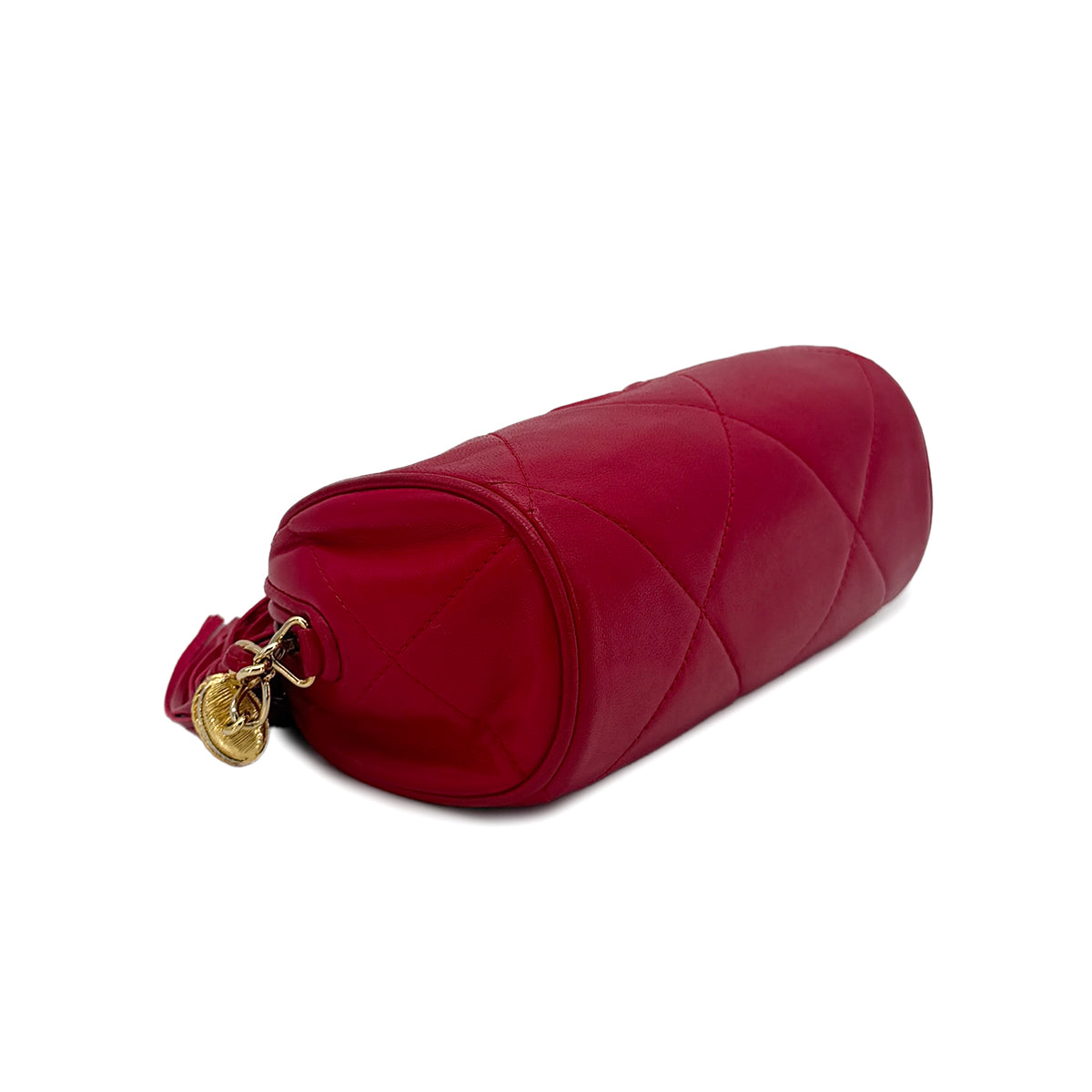 CHANEL VINTAGE FRINGE CHAIN SHOULDER BAG RED LAMB SKIN 90273377