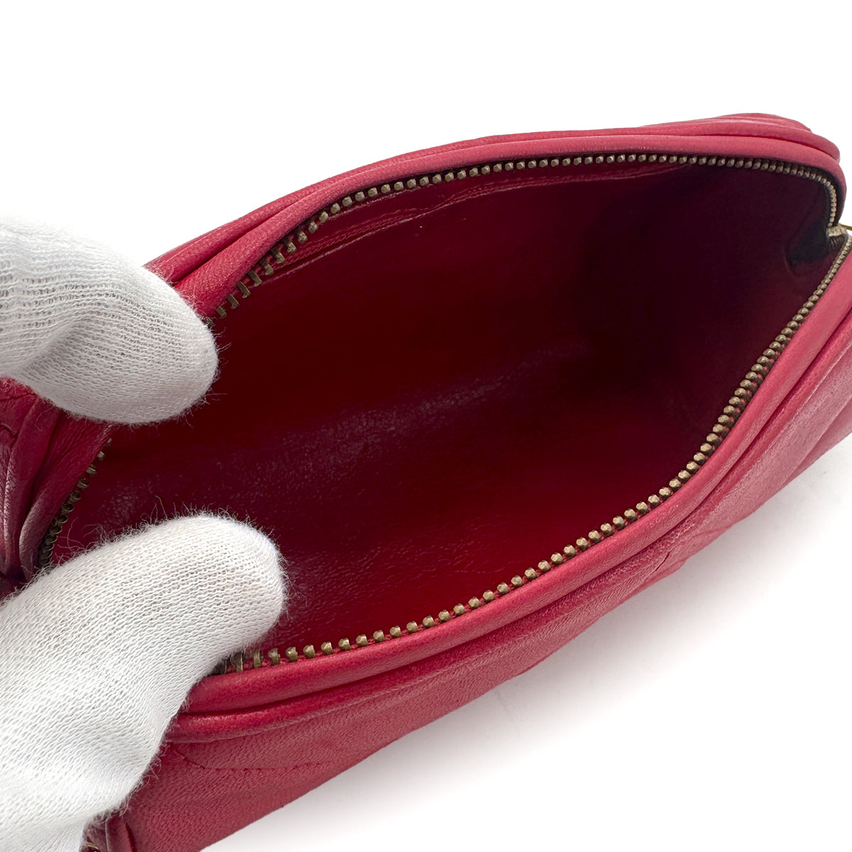 CHANEL VINTAGE FRINGE CHAIN SHOULDER BAG RED LAMB SKIN 90273377