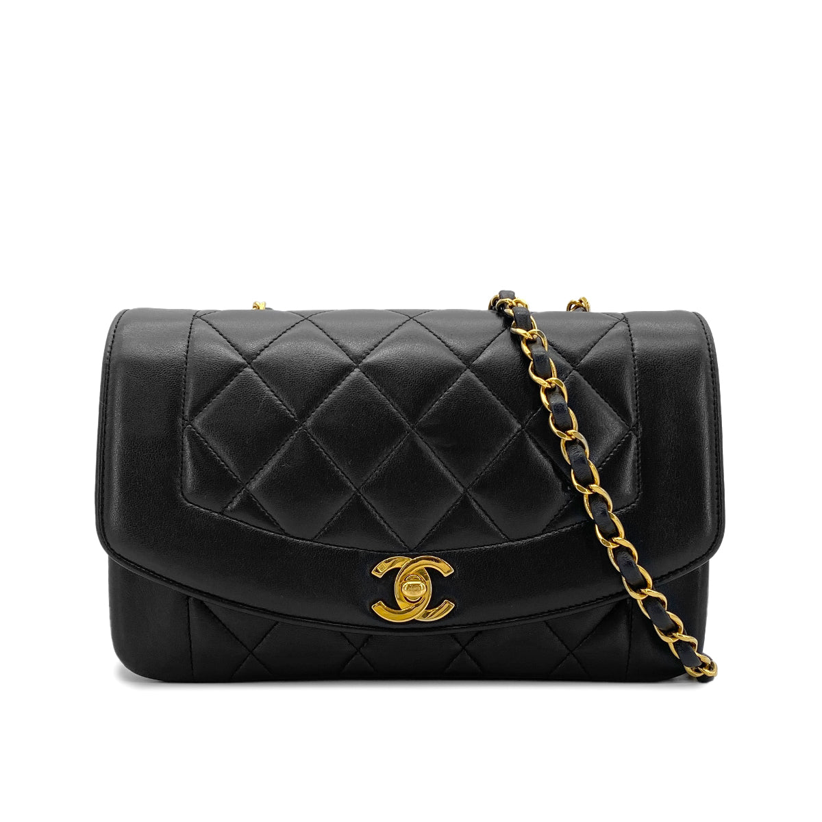 CHANEL VINTAGE DIANA SMALL CHAIN SHOULDER BAG BLACK LAMB SKIN 90273381