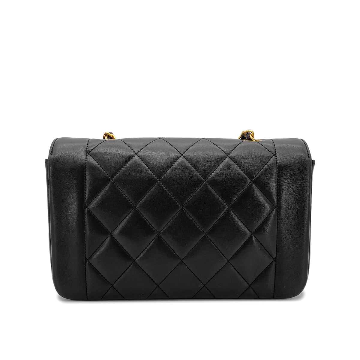 CHANEL VINTAGE DIANA SMALL CHAIN SHOULDER BAG BLACK LAMB SKIN 90273381