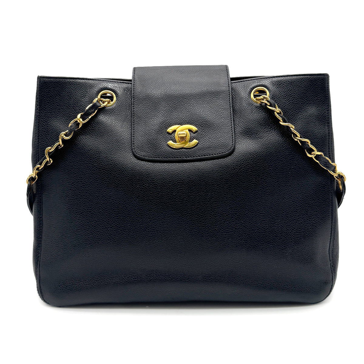 CHANEL VINTAGE CHAIN TOTE BAG BLACK CAVIAR SKIN 90273382
