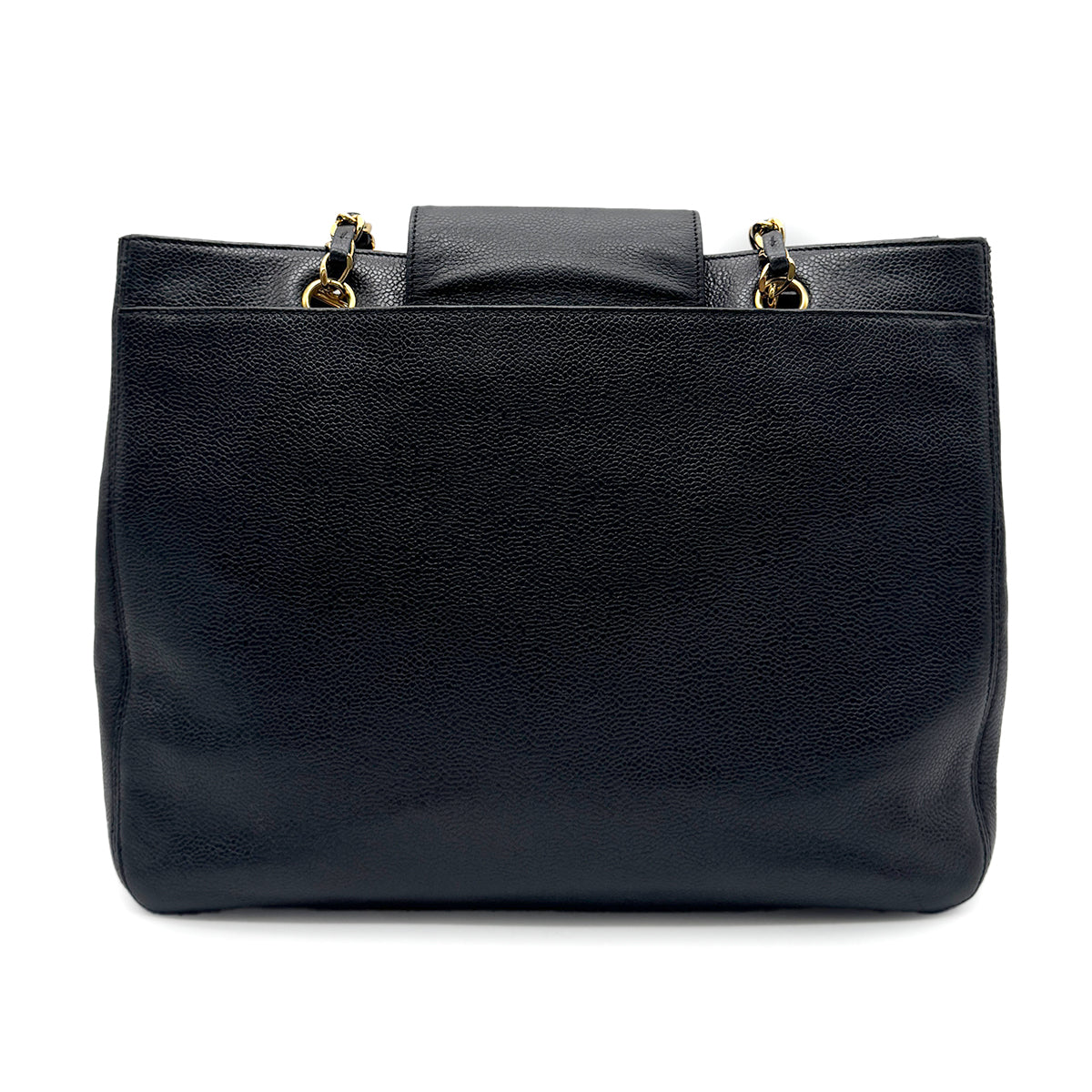 CHANEL VINTAGE CHAIN TOTE BAG BLACK CAVIAR SKIN 90273382