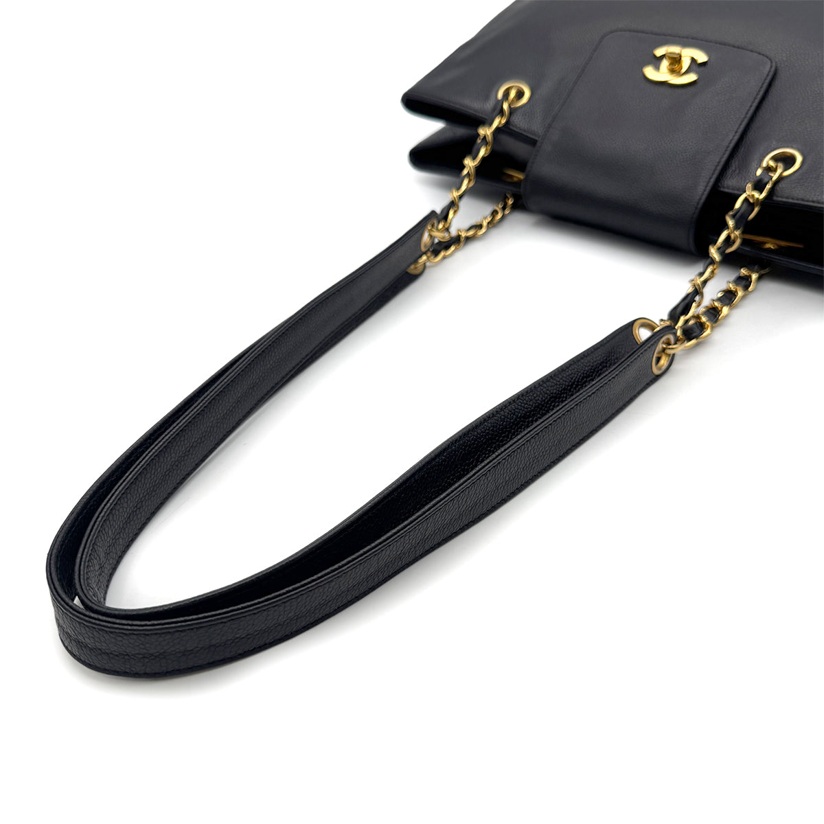 CHANEL VINTAGE CHAIN TOTE BAG BLACK CAVIAR SKIN 90273382
