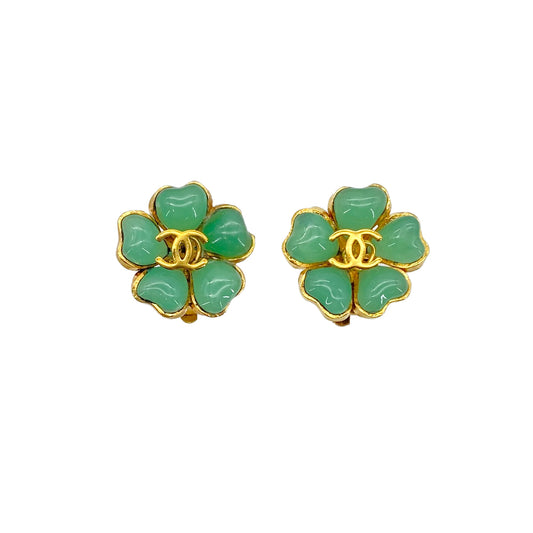 CHANEL VINTAGE EARRINGS STONE COCOMARK FLOWER ACCESSORY 97P 90273406