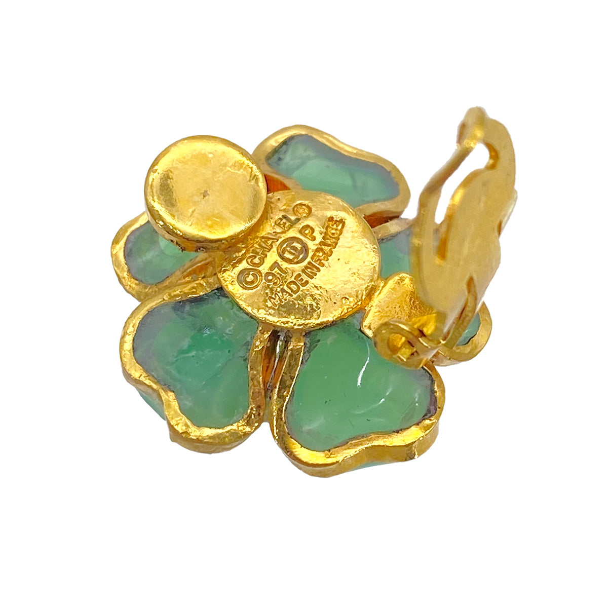 CHANEL VINTAGE EARRINGS STONE COCOMARK FLOWER ACCESSORY 97P 90273406