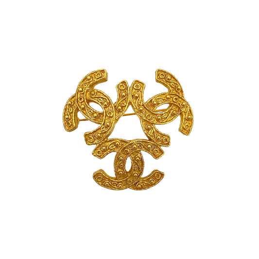 CHANEL VINTAGE TRIPLE COCOMARK BROOCH GOLD ACCESSORY 94A 90273409
