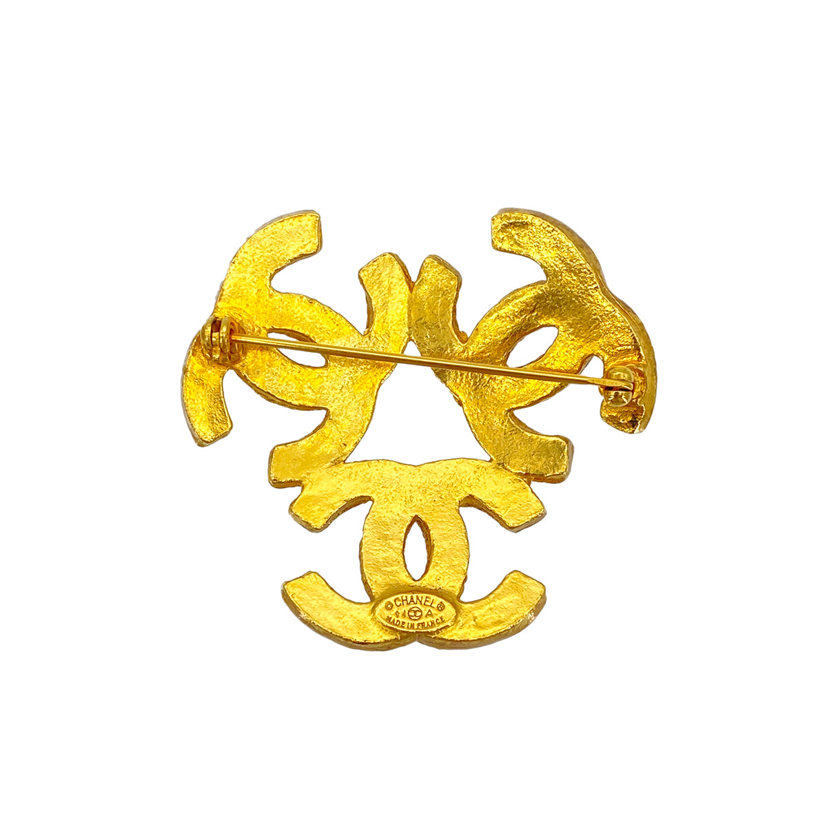 CHANEL VINTAGE TRIPLE COCOMARK BROOCH GOLD ACCESSORY 94A 90273409