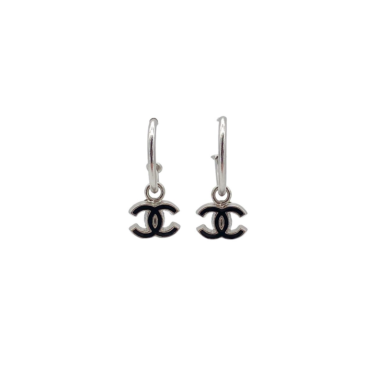 CHANEL EARRINGS COCOMARK BLACK SILVER ACCESSORY 04P 90273411