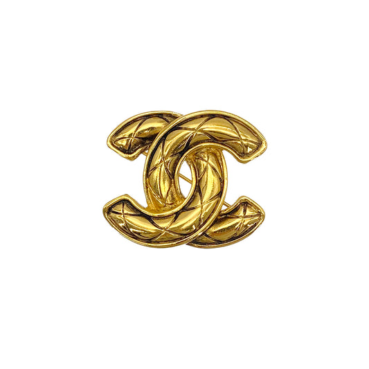 CHANEL VINTAGE MATELASSE COCOMARK BROOCH GOLD ACCESSORY 90273416
