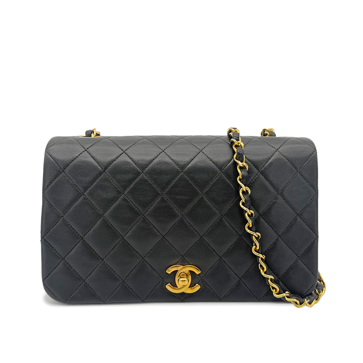 CHANEL VINTAGE FULL FLAP CHAIN SHOULDER BAG KHAKI LAMB SKIN 90273869