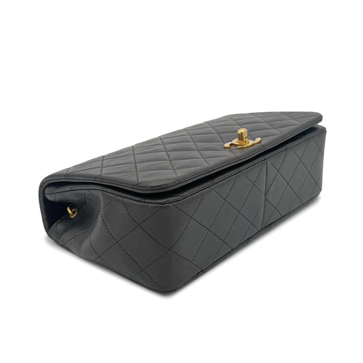 CHANEL VINTAGE FULL FLAP CHAIN SHOULDER BAG KHAKI LAMB SKIN 90273869