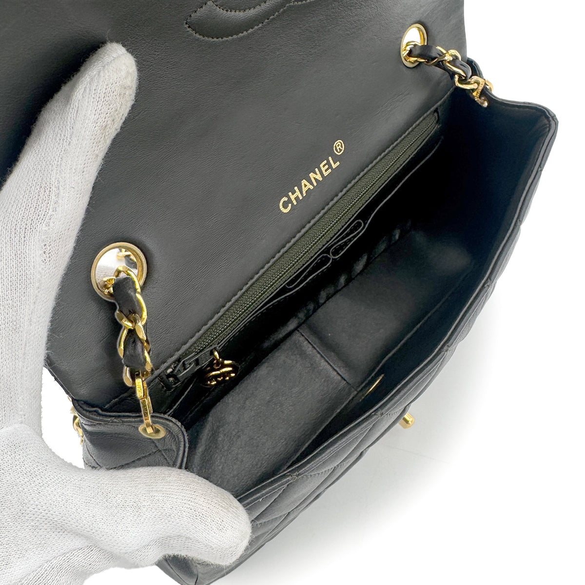 CHANEL VINTAGE FULL FLAP CHAIN SHOULDER BAG KHAKI LAMB SKIN 90273869