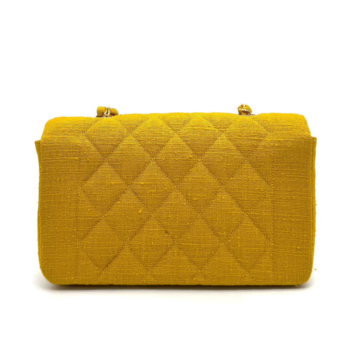 CHANEL VINTAGE DIANA SMALL CHAIN SHOULDER BAG YELLOW LINEN 90273870