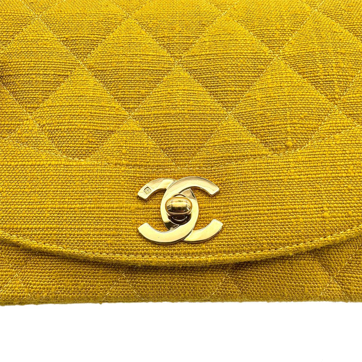 CHANEL VINTAGE DIANA SMALL CHAIN SHOULDER BAG YELLOW LINEN 90273870