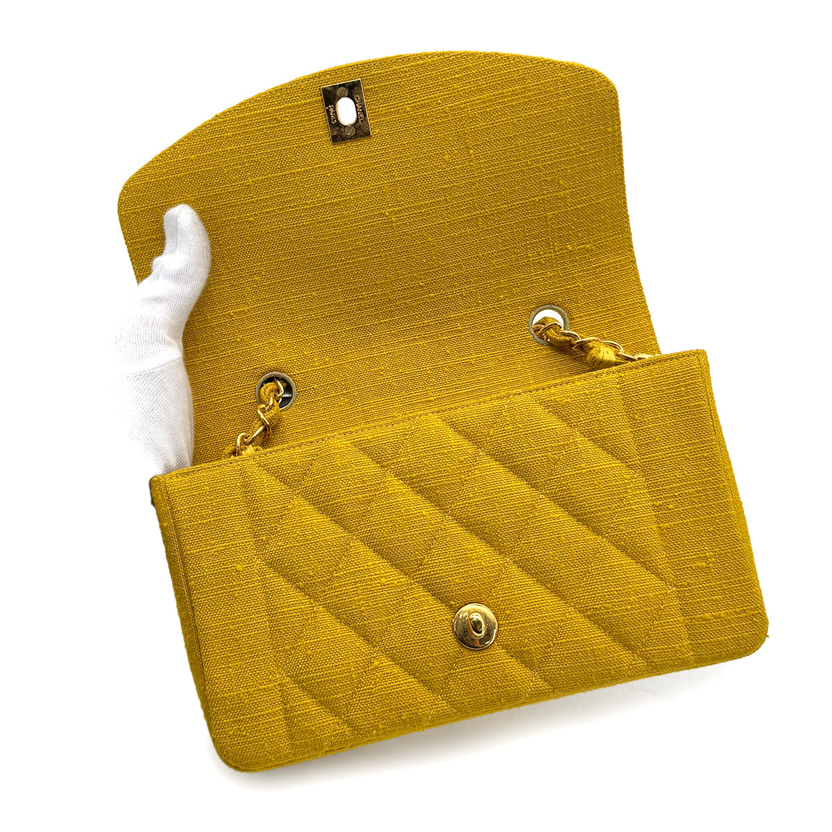 CHANEL VINTAGE DIANA SMALL CHAIN SHOULDER BAG YELLOW LINEN 90273870