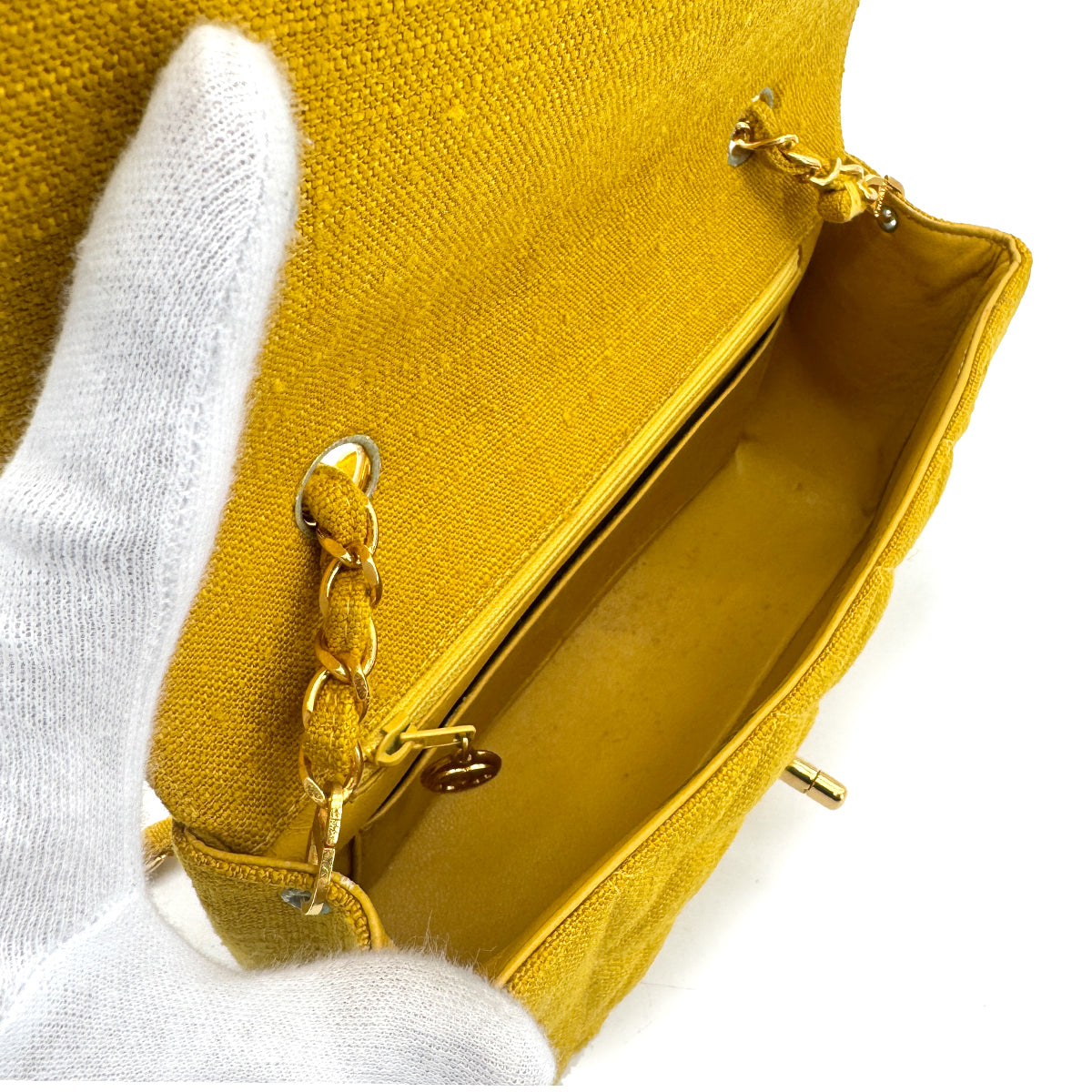 CHANEL VINTAGE DIANA SMALL CHAIN SHOULDER BAG YELLOW LINEN 90273870