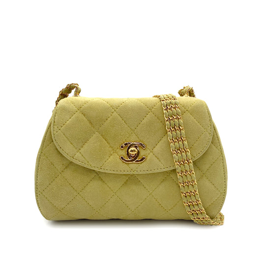 CHANEL VINTAGE MATELASSE CHAIN SHOULDER BAG LIME SUEDE 90273871