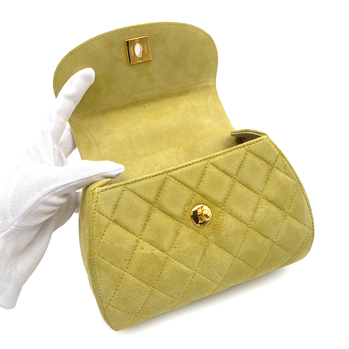 CHANEL VINTAGE MATELASSE CHAIN SHOULDER BAG LIME SUEDE 90273871