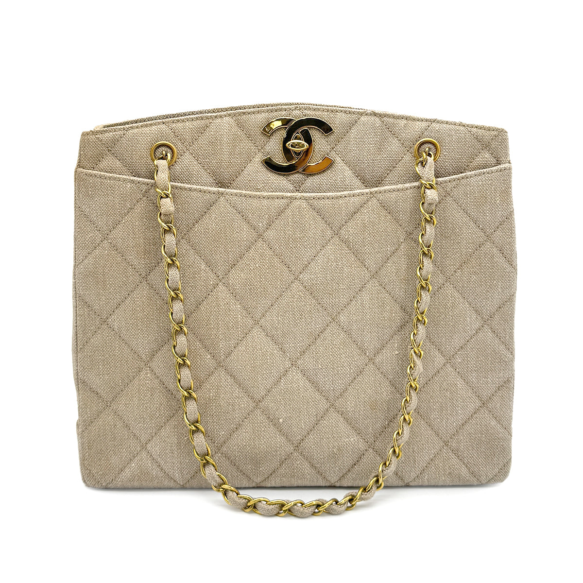 CHANEL VINTAGE COCOMARK CHAIN SHOULDER BAG BEIGE LINEN 90273873
