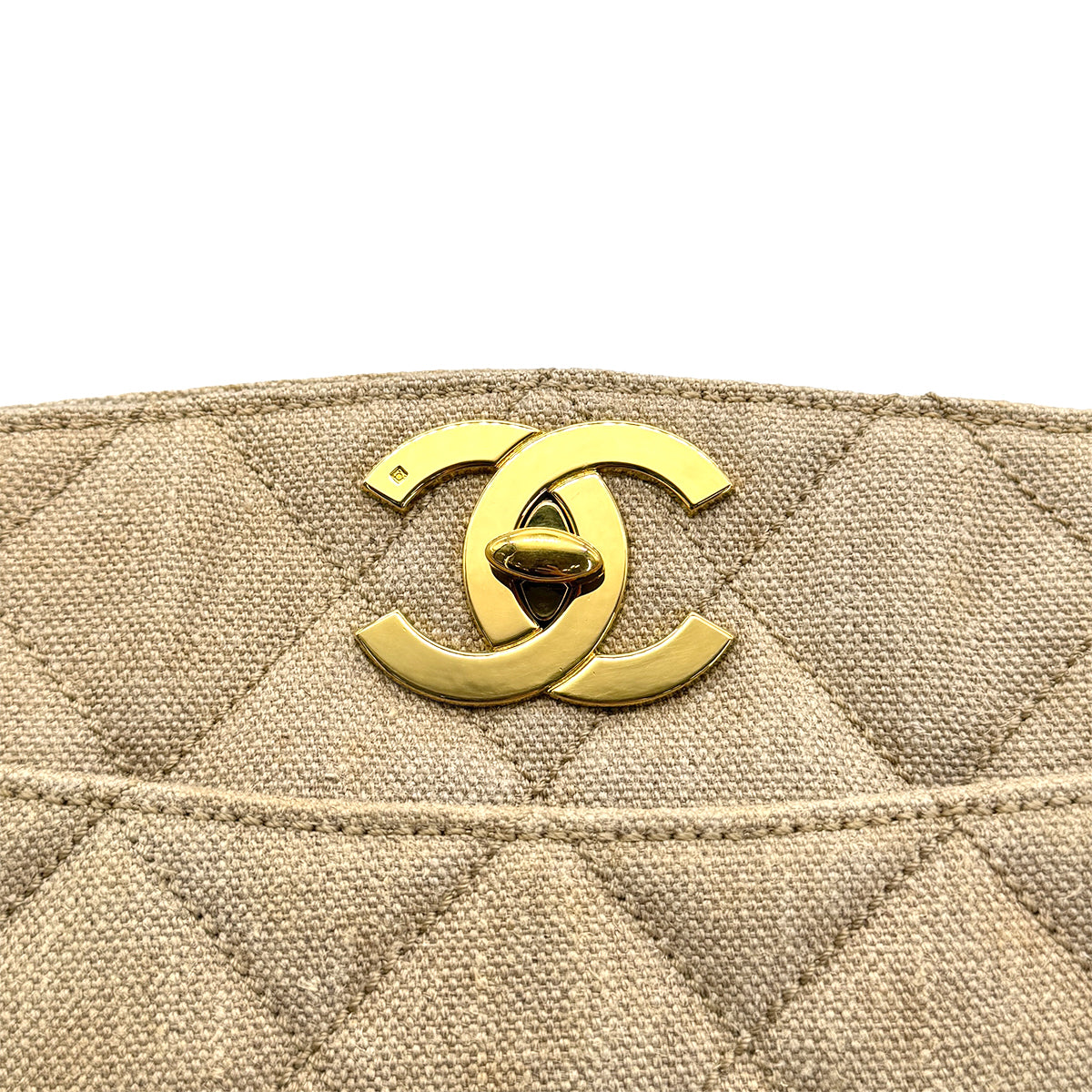 CHANEL VINTAGE COCOMARK CHAIN SHOULDER BAG BEIGE LINEN 90273873