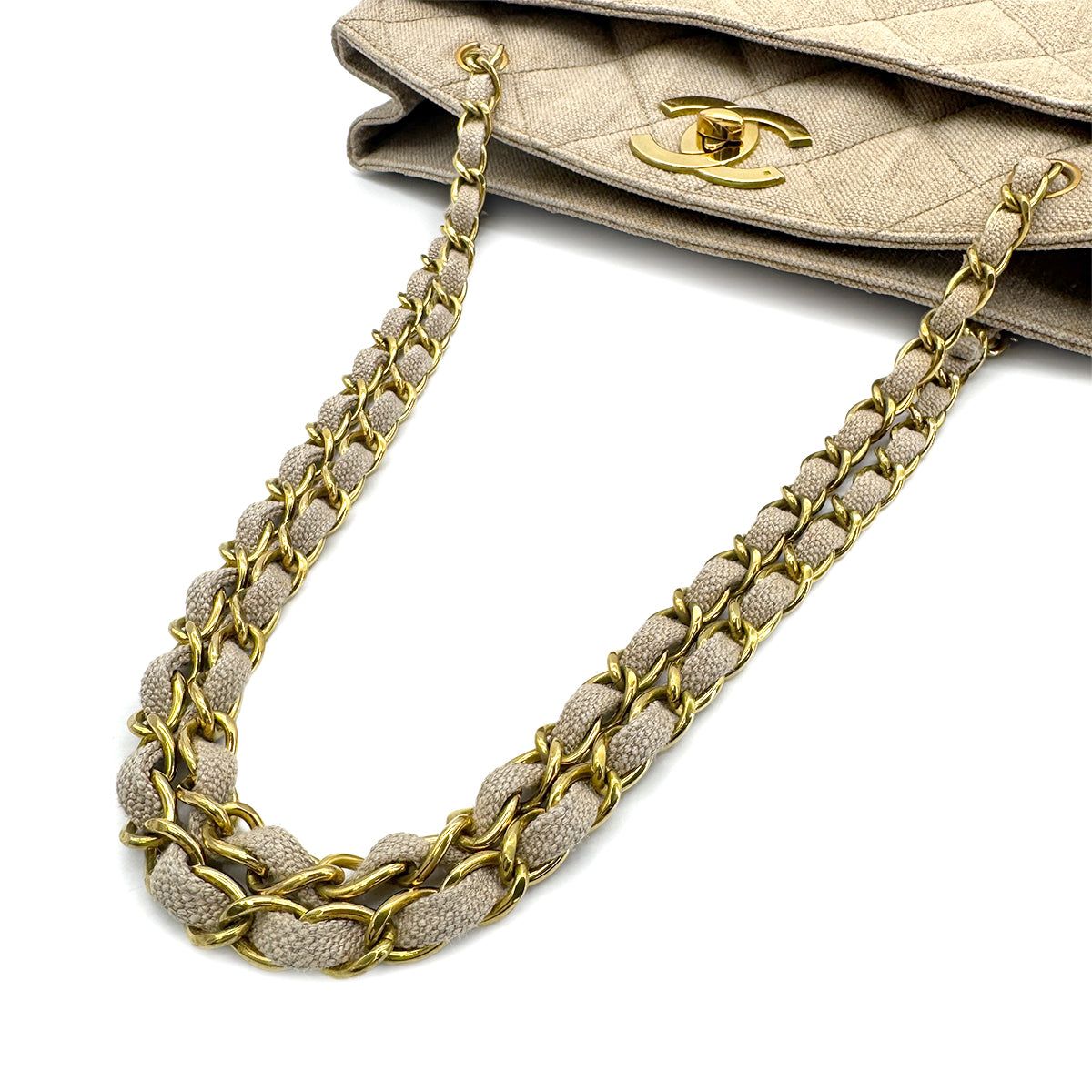 CHANEL VINTAGE COCOMARK CHAIN SHOULDER BAG BEIGE LINEN 90273873