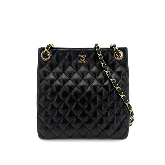 CHANEL VINTAGE MATELASSE SHOULDER BAG BLACK LAMB SKIN 90273875