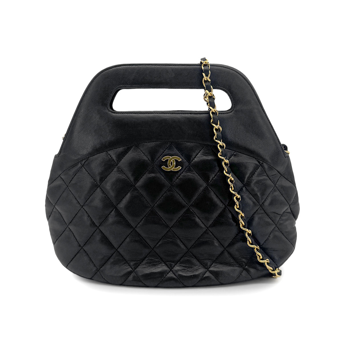 CHANEL VINTAGE MATELASSE HAND SHOULDER BAG BLACK LAMB SKIN 90273876