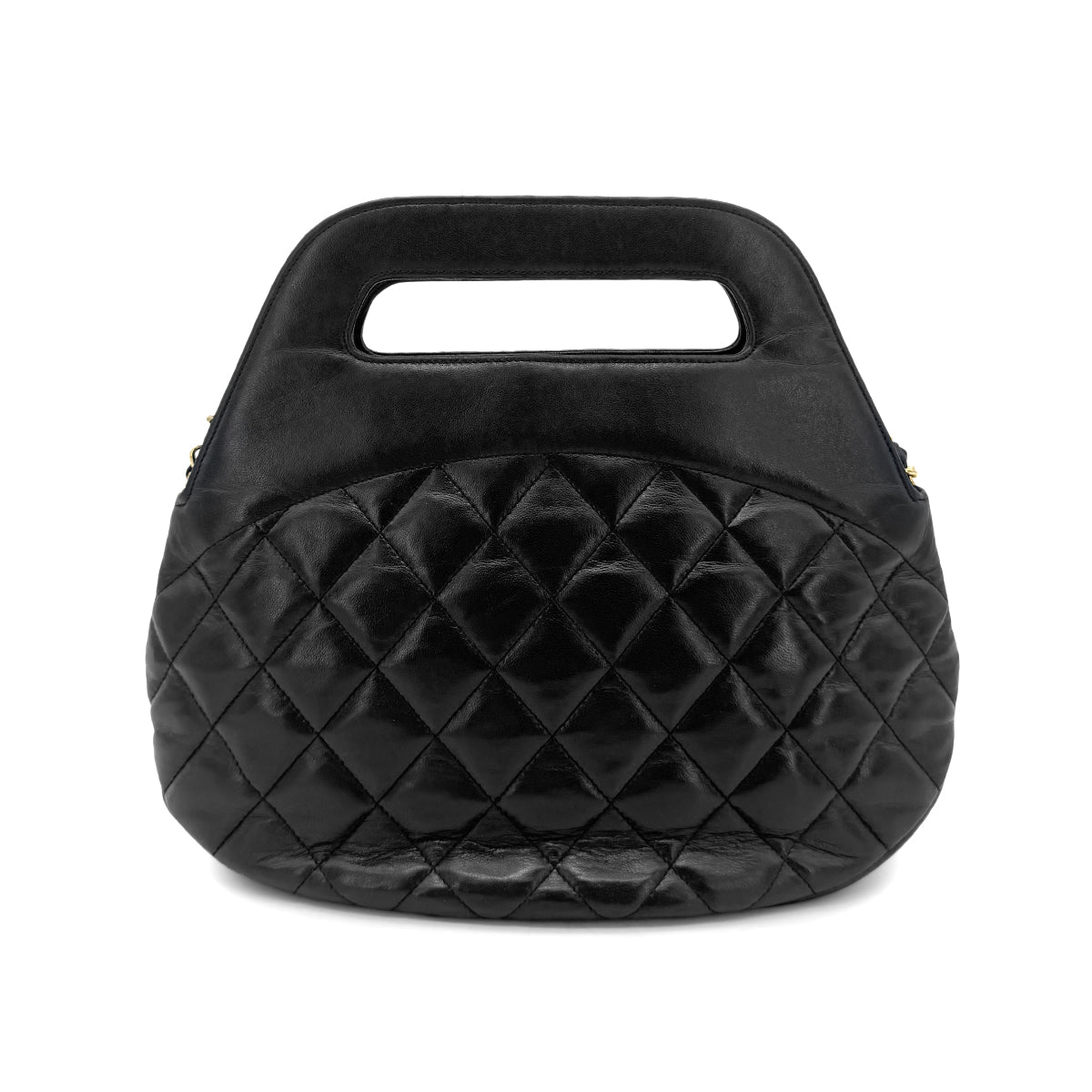 CHANEL VINTAGE MATELASSE HAND SHOULDER BAG BLACK LAMB SKIN 90273876