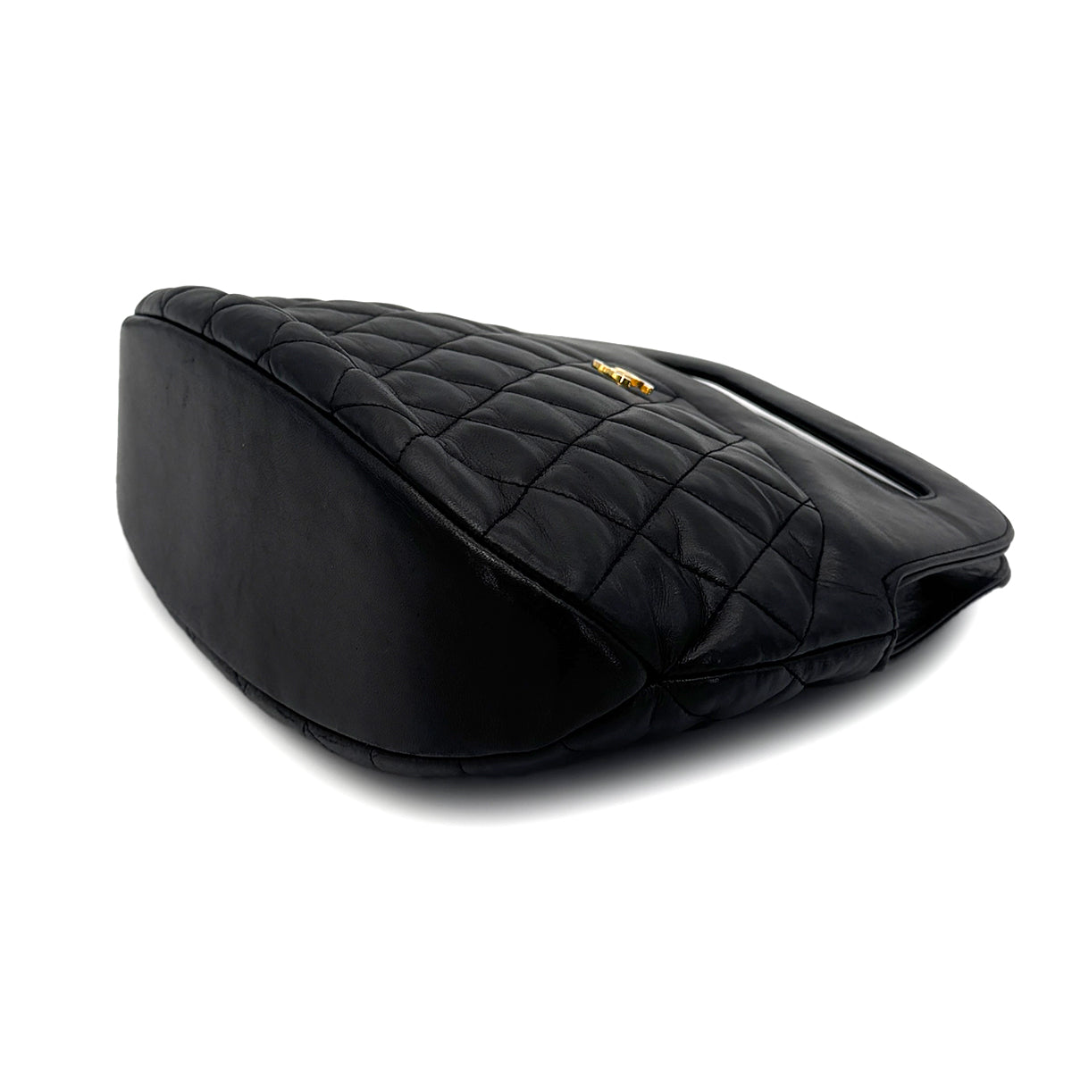 CHANEL VINTAGE MATELASSE HAND SHOULDER BAG BLACK LAMB SKIN 90273876