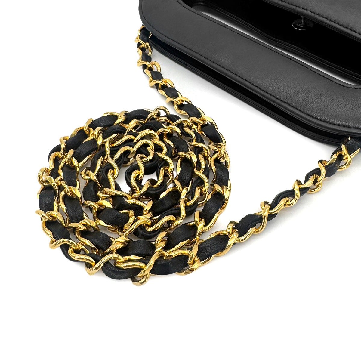 CHANEL VINTAGE MATELASSE HAND SHOULDER BAG BLACK LAMB SKIN 90273876