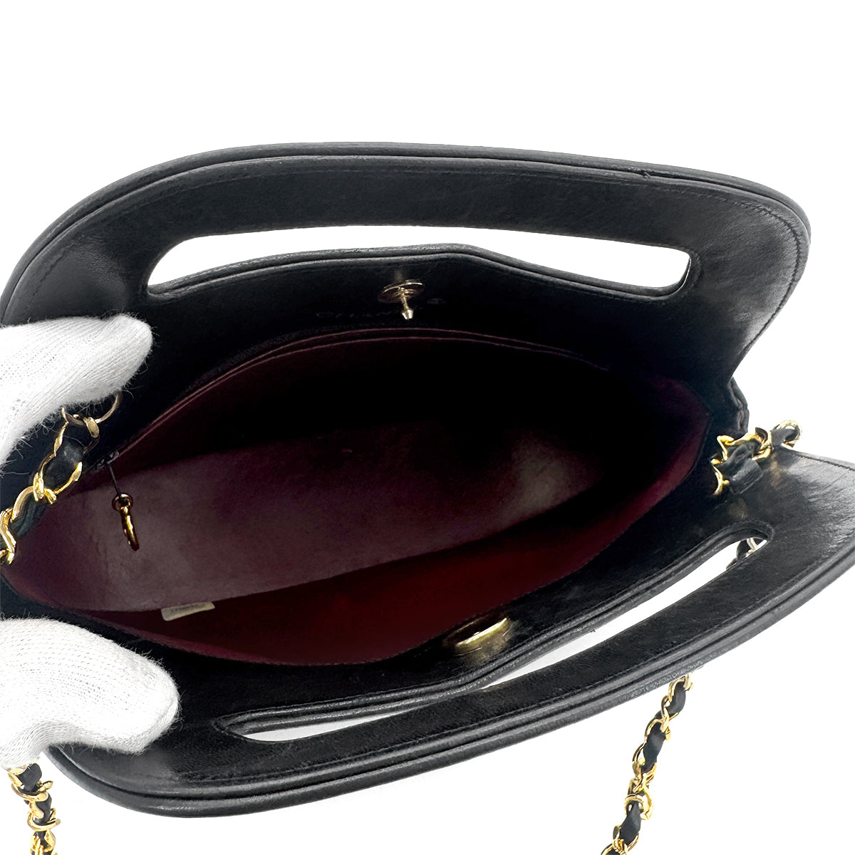 CHANEL VINTAGE MATELASSE HAND SHOULDER BAG BLACK LAMB SKIN 90273876