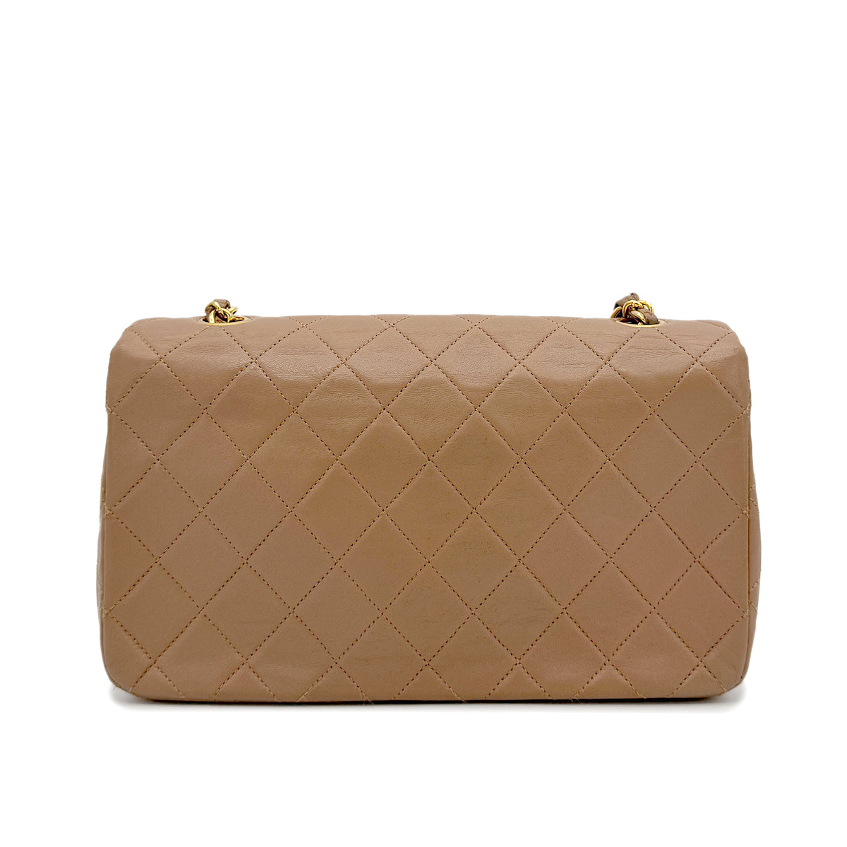 CHANEL VINTAGE FULL FLAP CHAIN SHOULDER BAG MILK TEA LAMB SKIN 90273877