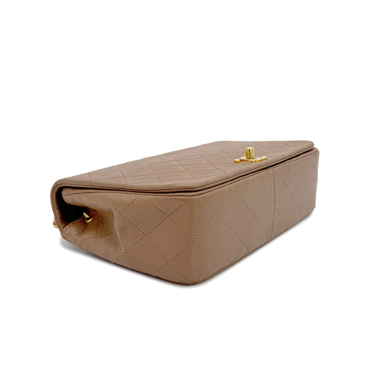 CHANEL VINTAGE FULL FLAP CHAIN SHOULDER BAG MILK TEA LAMB SKIN 90273877