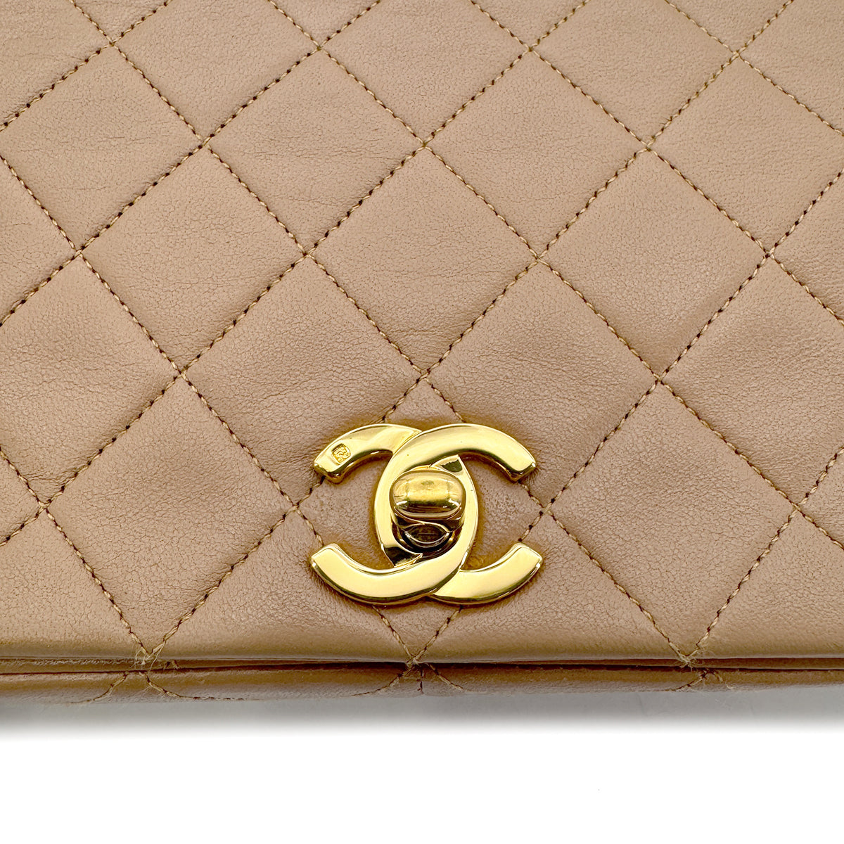 CHANEL VINTAGE FULL FLAP CHAIN SHOULDER BAG MILK TEA LAMB SKIN 90273877