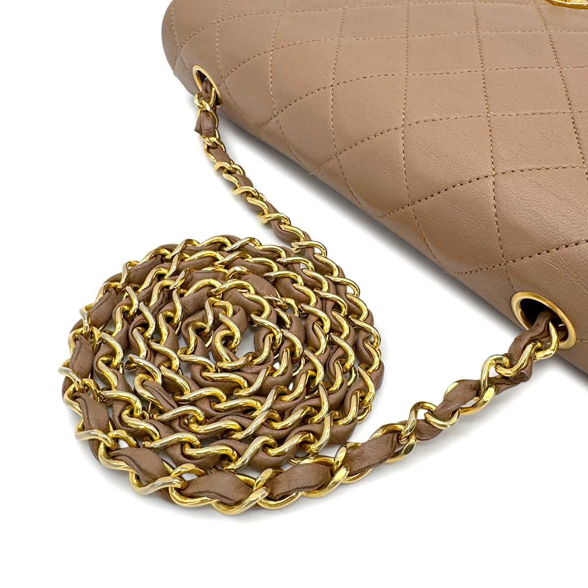 CHANEL VINTAGE FULL FLAP CHAIN SHOULDER BAG MILK TEA LAMB SKIN 90273877