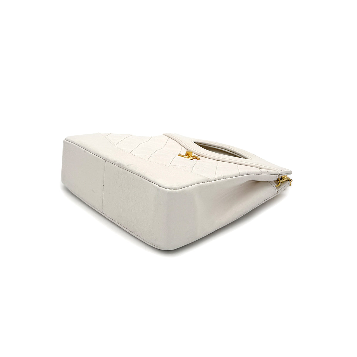 CHANEL VINTAGE 2WAY HAND CHAIN SHOULDER BAG WHITE LAMB SKIN 90273879