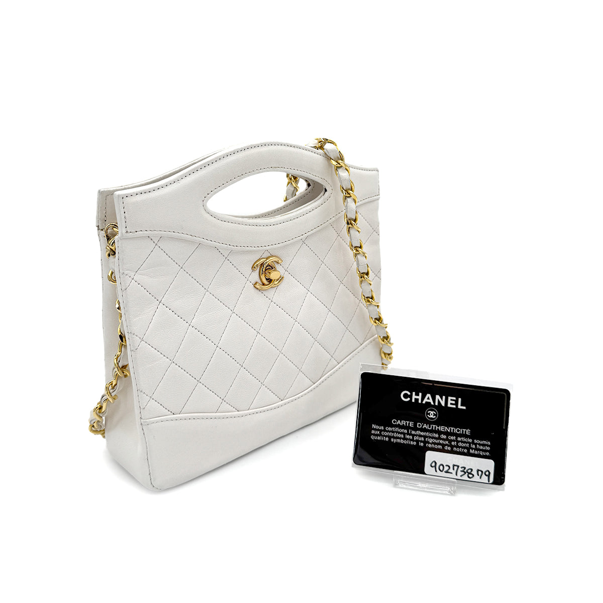 CHANEL VINTAGE 2WAY HAND CHAIN SHOULDER BAG WHITE LAMB SKIN 90273879