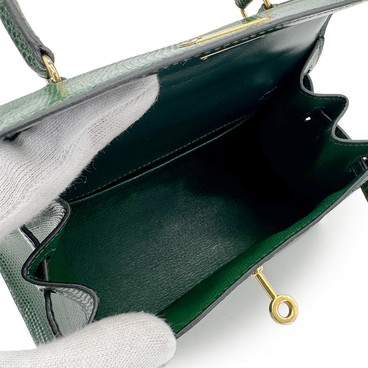 HERMES MINI KELLY SELLIER GREEN LIZARD HAND SHOULDER BAG 〇T GHW 90273881
