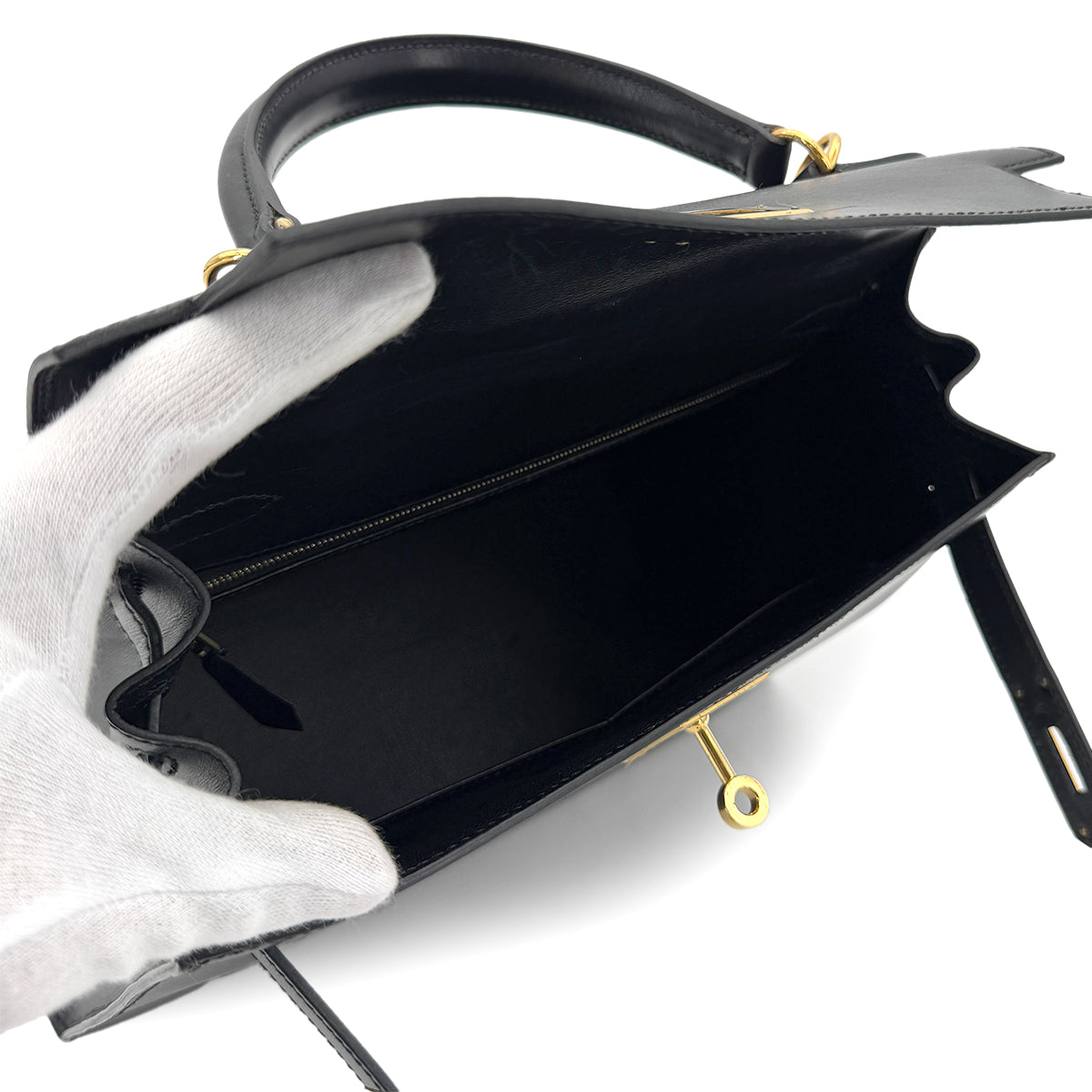 HERMES KELLY 28 SELLIER BLACK BOXCALF HAND SHOULDER BAG □D GHW 90273890