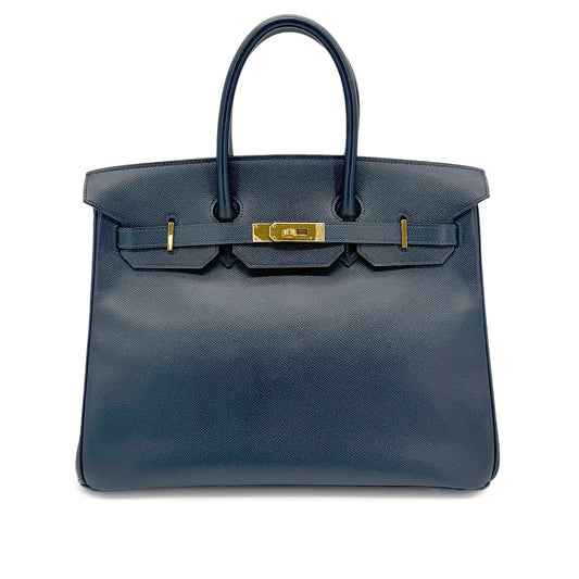 HERMES BIRKIN 35 BLUE INDIGO COUCHEVEL HAND BAG □C GHW 90273891
