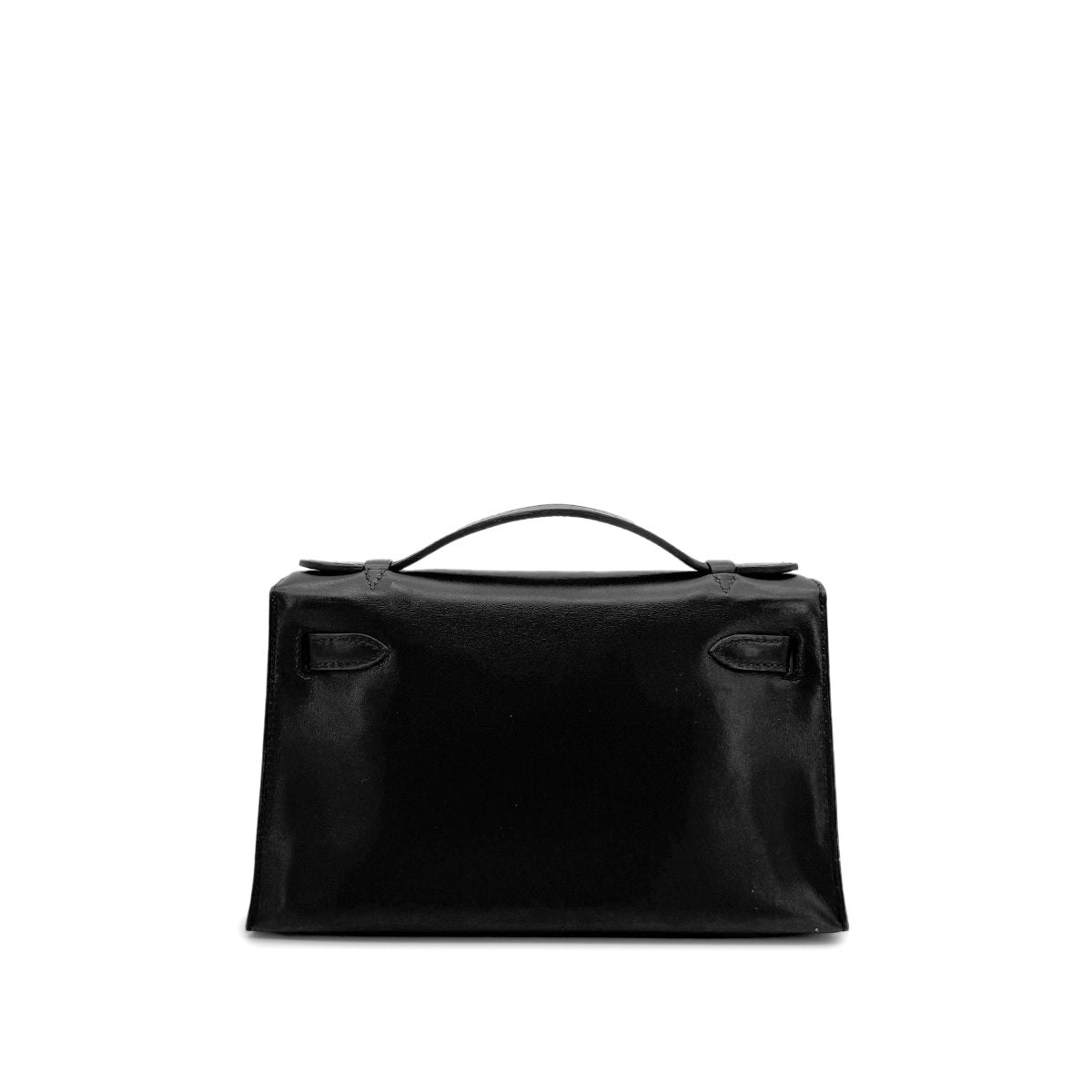 HERMES KELLY POCHETTE SELLIER BLACK EVERCALF HAND BAG □I SHW 90273895