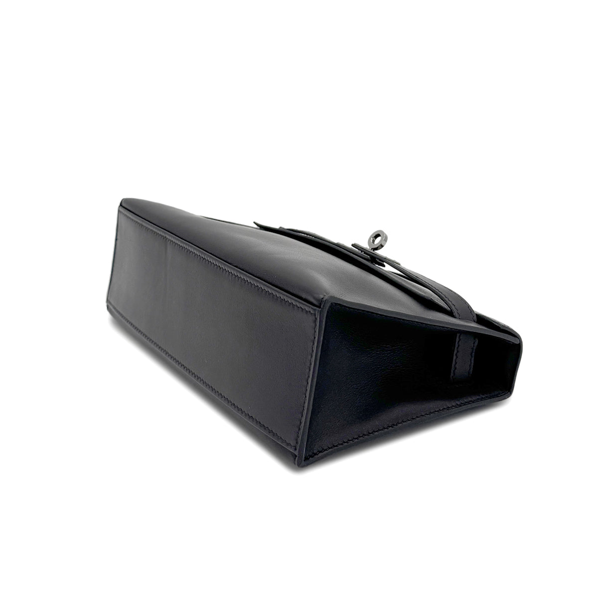 HERMES KELLY POCHETTE SELLIER BLACK EVERCALF HAND BAG □I SHW 90273895