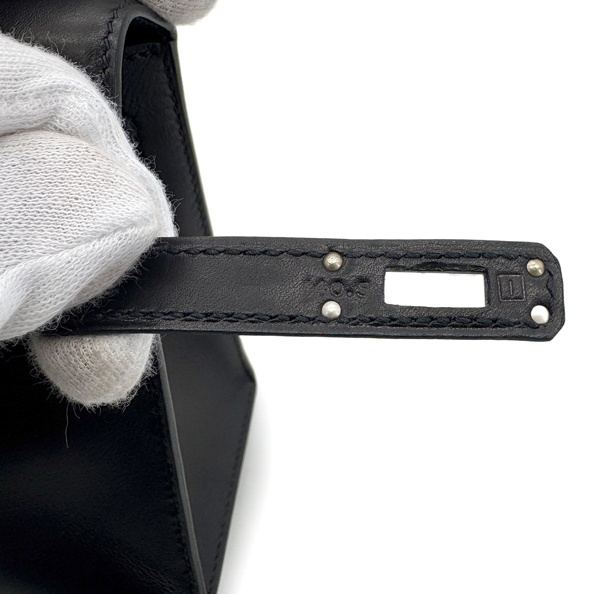 HERMES KELLY POCHETTE SELLIER BLACK EVERCALF HAND BAG □I SHW 90273895