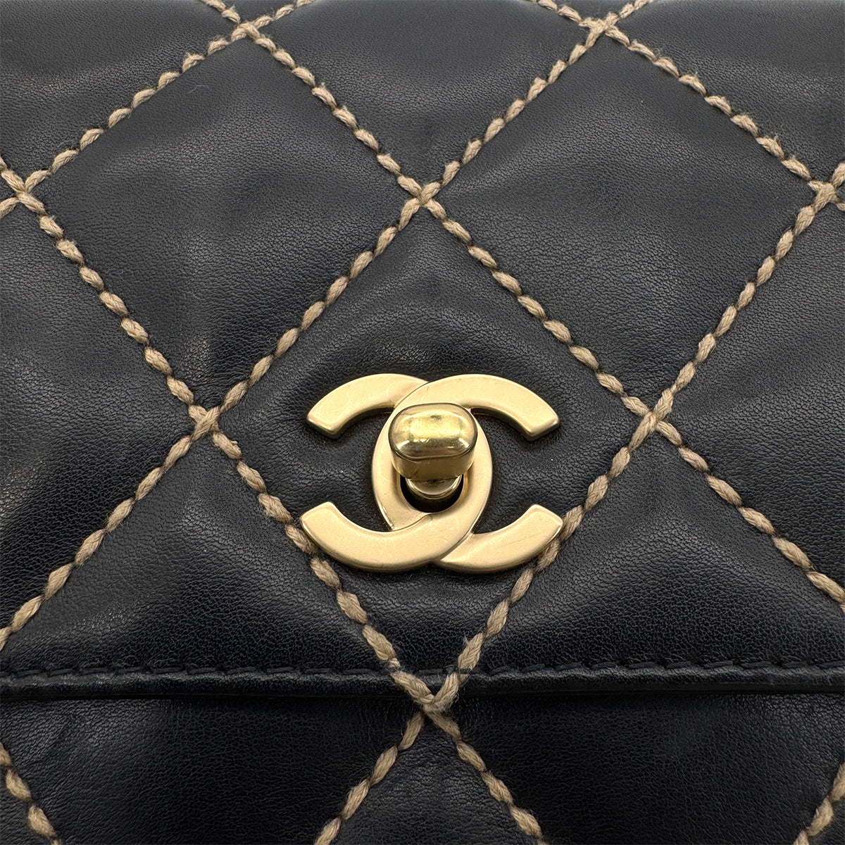 CHANEL VINTAGE MATELASSE WILD STITCH CHAIN SHOULDER BAG BLACK LEATHER 90273897