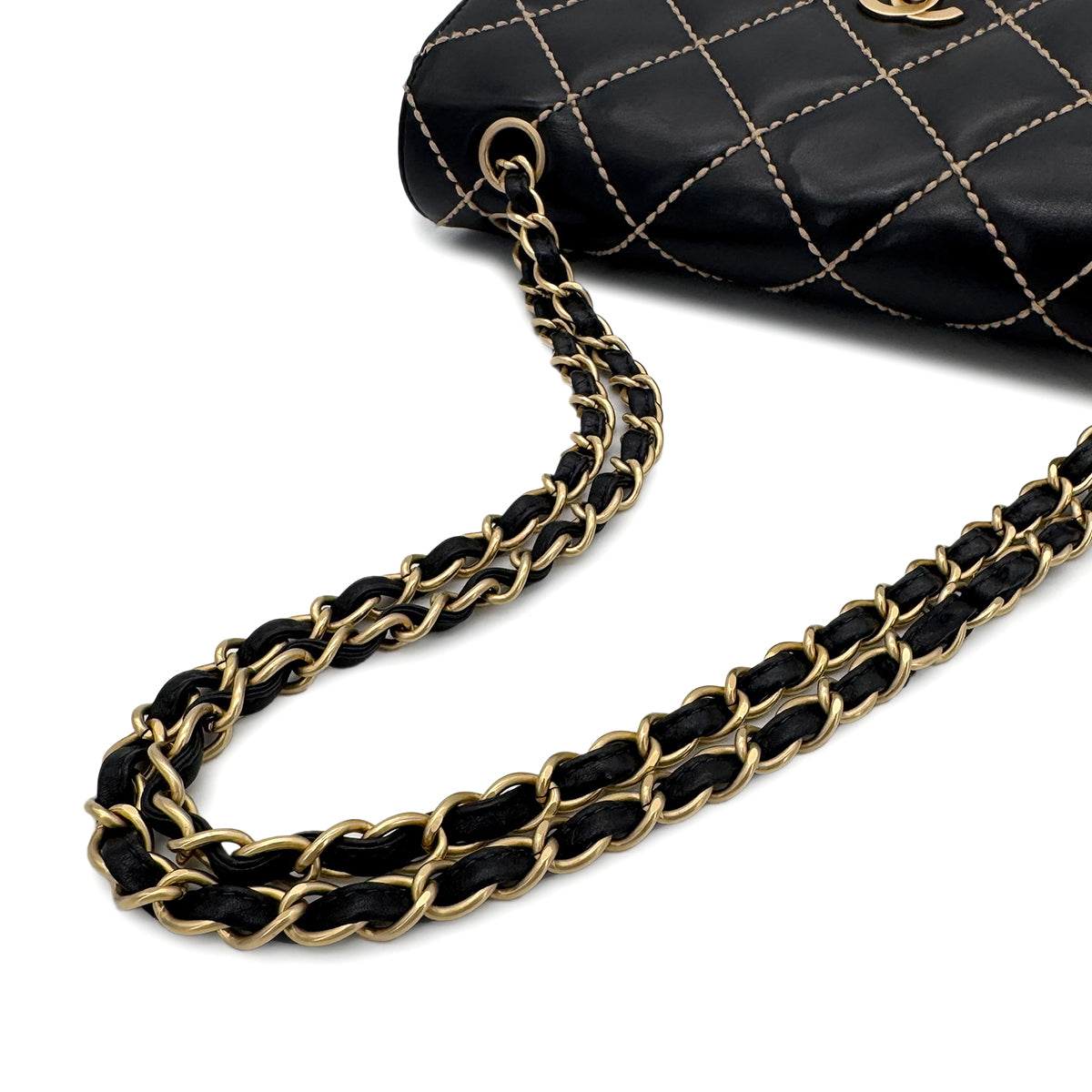 CHANEL VINTAGE MATELASSE WILD STITCH CHAIN SHOULDER BAG BLACK LEATHER 90273897