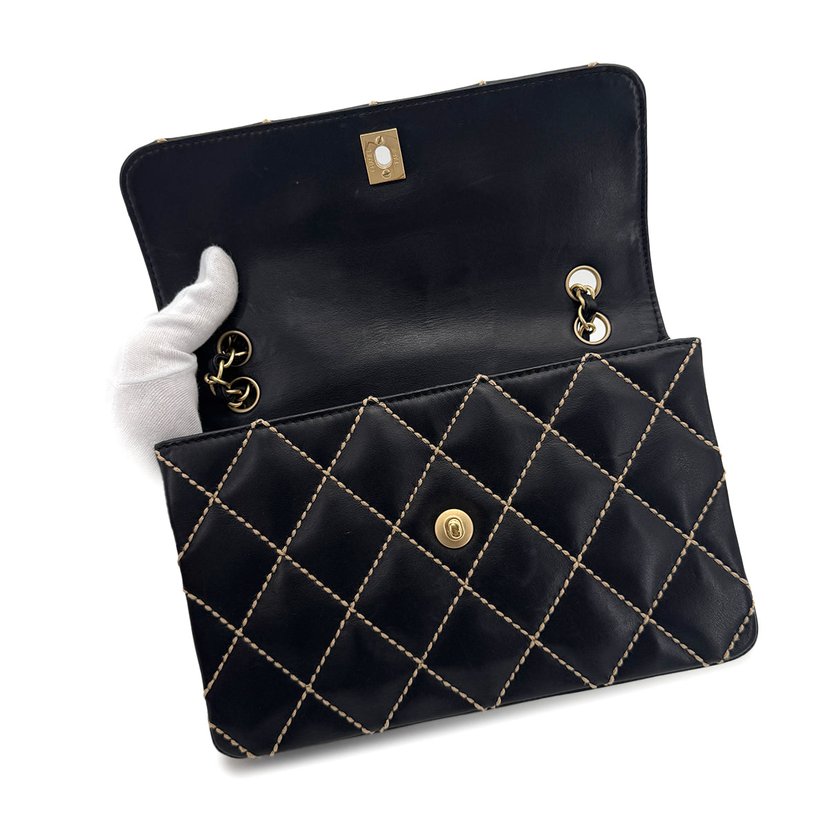 CHANEL VINTAGE MATELASSE WILD STITCH CHAIN SHOULDER BAG BLACK LEATHER 90273897